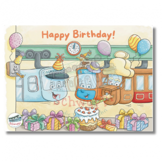 Postkarte Schwuppi Schwebebahn Kind Wuppertal Souvenir Shop Buch Figur aus dem Buch Gitti Schwuppi magische Geheimnis Geburtstag Happy Birthday